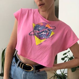 Vintage 80s cap sleeve pink crop top